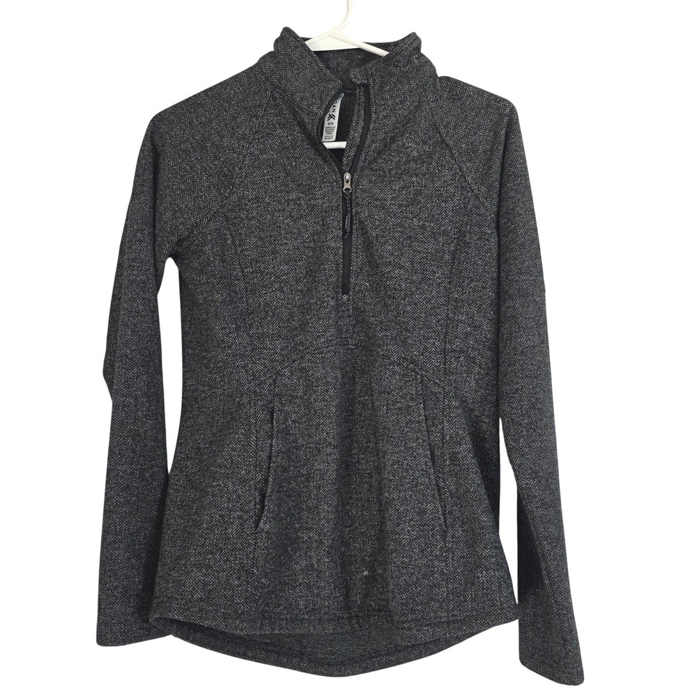 Kyodan Outdoor Womens Herringbone Quarter‎ Zip Pullover Jacket Gray Black P/S